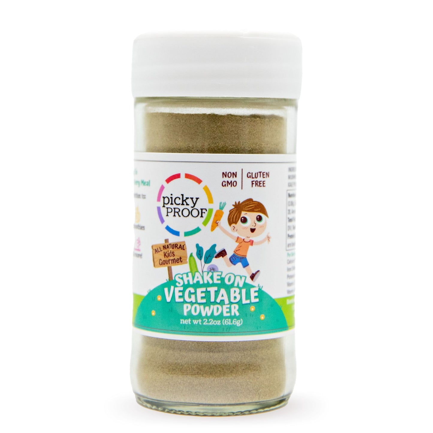 pickyPROOF All Natural Kid's Gourmet Shake On Vegetable Powder | Picky Proof Mild Tasting Veggie Supplement | Mushrooms, Zucchini, Carrots, Kale & Spinach | Non GMO & Gluten Free (2.2oz)